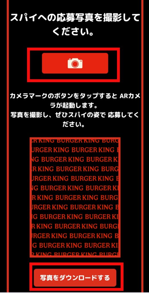 バーガーキング公式サイト・スパイ写真エントリー画面